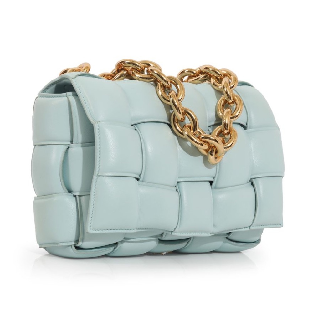Authentic Bottega Veneta Light Blue Padded Cassette Chain One Size Bag